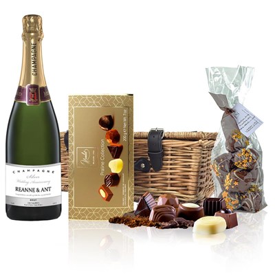 Personalised Champagne - Silver Anniversary Label And Chocolates Hamper